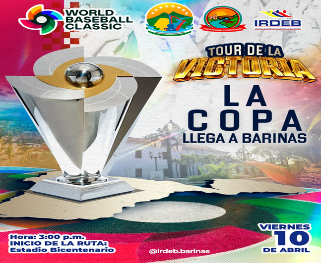 Como parte del Tour de la VictoriaCopa del Clásico Mundial de Béisbol llega este 10 de abril a Barinas