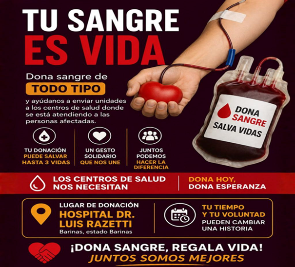 Gobierno Bolivariano sigue impulsando solidaridad nacional                                                  Invitan a donar sangre en el Hospital Luis Razetti de Barinas para apoyar contingencia en Caracas