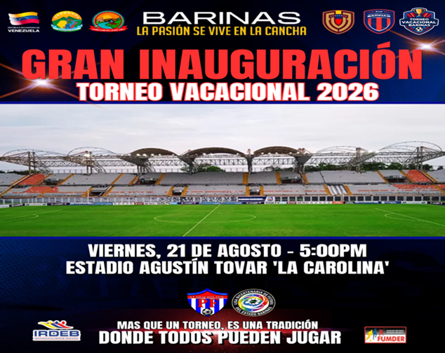 El estadio La Carolina vibrará con la gran inauguración del torneo vacacional de fútbol Barinas 2026